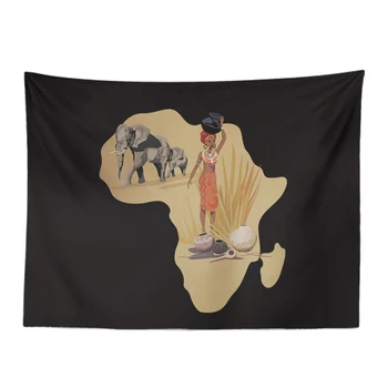 

African Ethnic Wind Tapestry Lion Elephant Shield Giraffe Zebra Living Room Decorative Wall Hanging Outdoor Picnic Blanket A