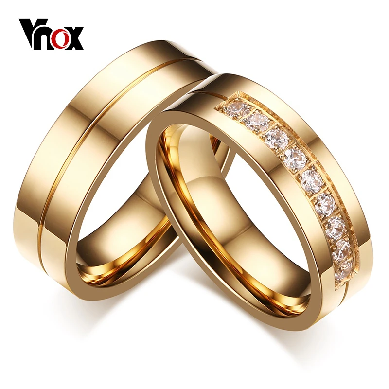 Vnox 1 Pair Wedding Rings for Women Men Couple Promise Band Stainless Steel Anniversary