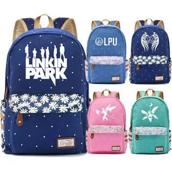 

Fashion Linkin Park Rock Music Hiphop Flowers Dot Boy Girl School bag Women Bagpack Teenagers Canvas Lady Femme Backpack