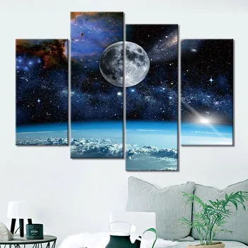 

4 Panel Earth Planet Printed Modern Home Decor Wall Art Pictures Modular Poster Canvas Painting
