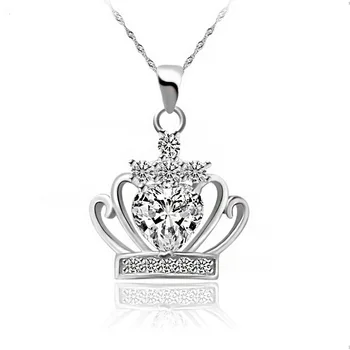 

Qikaola 100% Real 925 Sterling Silver 4 Color Crown Pendant Necklace For Women Making Fine Jewelry Wedding Birthday Gift N083