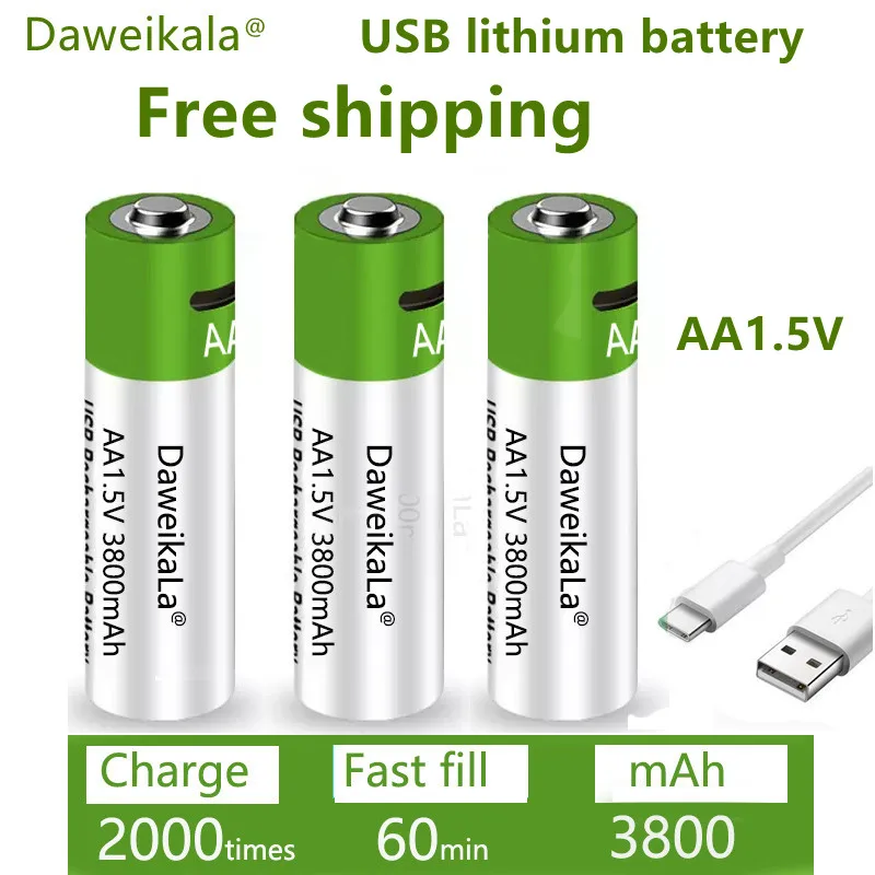 Fast Charging 1.5v Aa Lithium Ion Battery With 3800mah Capacity And Usb