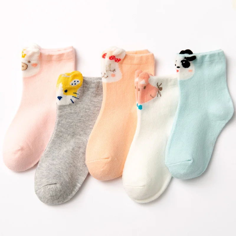 Детские носки для мальчиков и девочек; Детские От 1 до 12 лет хлопковые носки для малышей; повседневные детские носки с героями мультфильмов; 5 пар в партии - Цвет: Style P