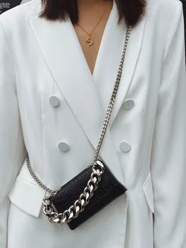 

Black and White with Pattern Square Sling Bag Fashion Cool Crude Chain Over-the-shoulder Bag Package Female INS Stone Pattern La