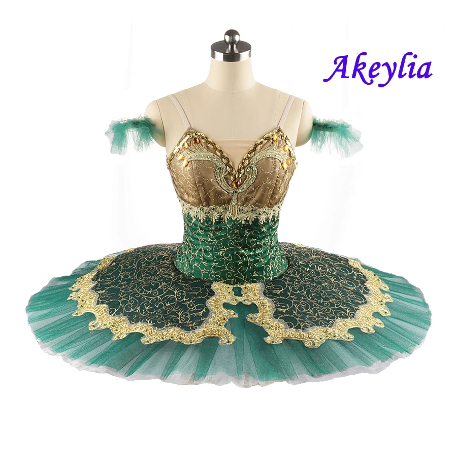 

Soloist Esmeralda YAGP Classical Pancake Tutu professional Ballet Dress green gold handmade red Adult Ballet Dress Tutu For Girl