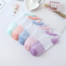 1 пара, женские дышащие мягкие спортивные носки, короткие сетчатые носки-башмачки для девочек, удобные женские носки в полоску, D0224