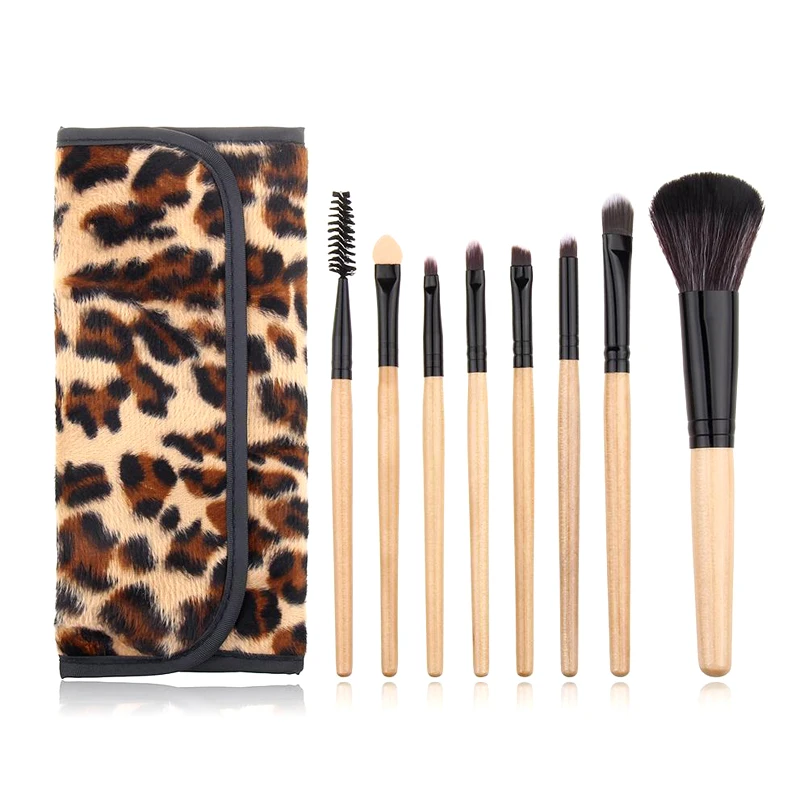 

8pcs/set Makeup Brush Set Kit With Leopard Bag Blush Eye Shadow Lip Brushes Powder Foundation Professional Brushes Beauty Tools
