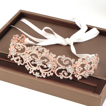 

ACRDDK Vintage Bridal Wedding Hair Jewelry Accessories Women Hairband Rose Gold Headband Adjustable Size Alloy Tiaras SL