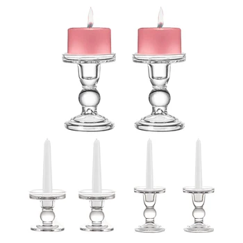 

Clear Glass Pillar Candle Holder, Dual Use Taper Candle Stand for Pillar or Taper Candlesticks (2 Pack)