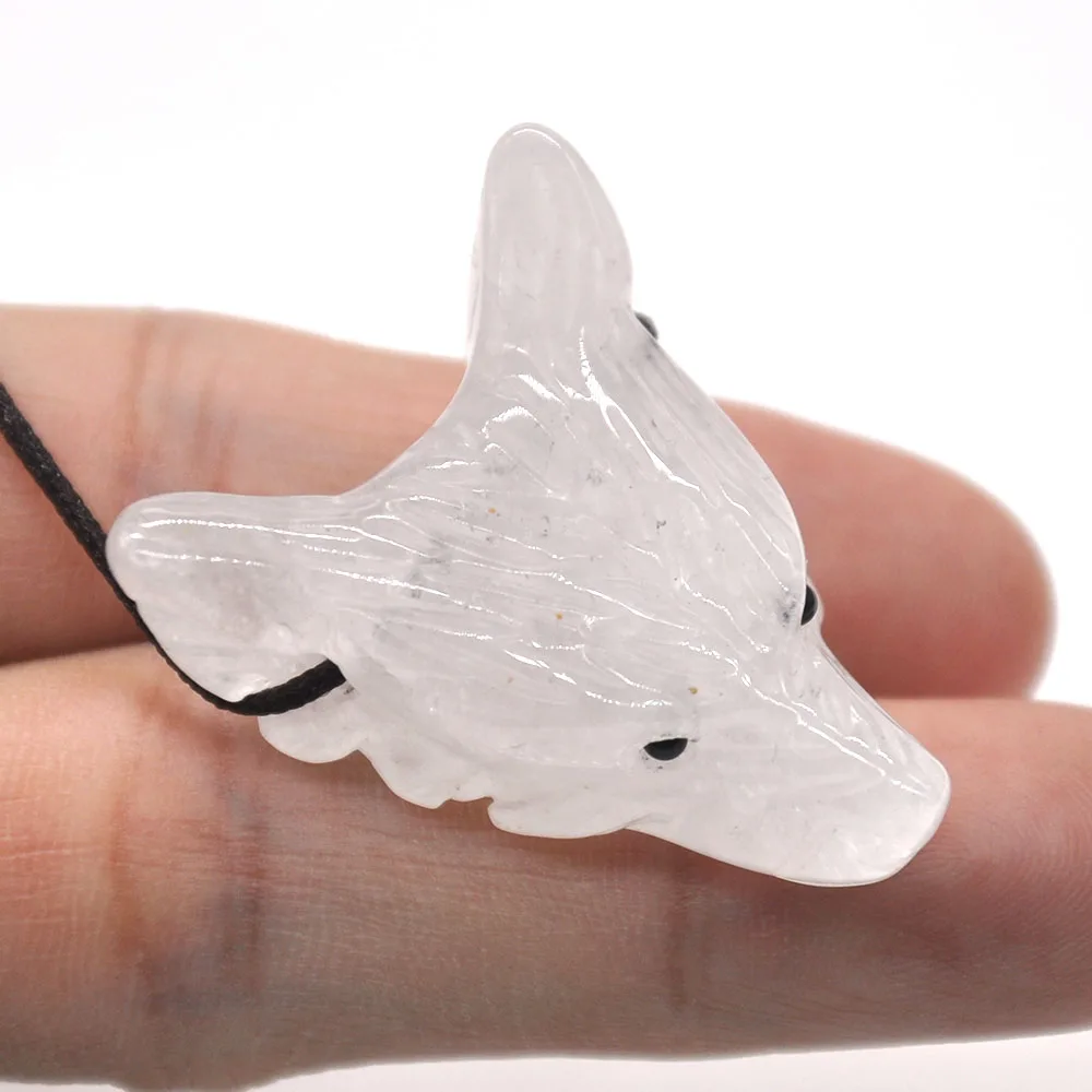 

Wolf Head Pendant Natural Gemstone Clear Quartz Healing Crystal Necklace Animal Fashion Men Gifts Jewelry 1PC