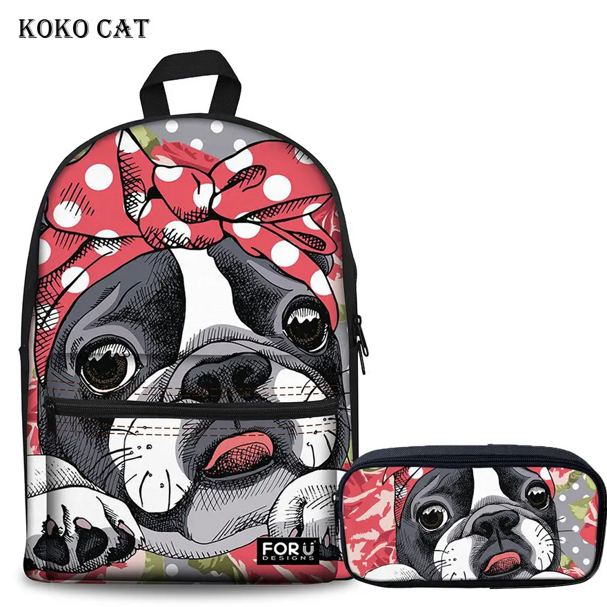 

Children School Bags Set Teenagers Girls Boys Backpack Kids Boston Terrier Pattern Preppy Book Bag Mochila Infantil Escolares
