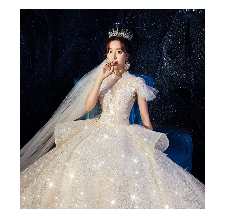 Vivian's Bridal популярное роскошное свадебное платье с цветочным принтом Милое Свадебное платье с кисточками и коротким рукавом с рюшами и блестящими пайетками