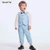 Top and top – Costume pour bébé garçon, ensemble chemise blanche avec noeud papillon, gilet à rayures, pantalon 3 pièces, printemps et automne ► Photo 3/6