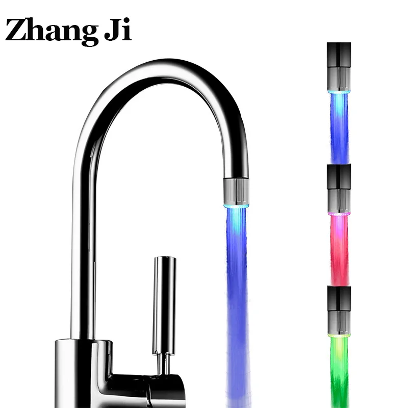 ZhangJi LED Faucet Light Tap Nozzle RGB Color Blinking Temperature Faucet Aerator Water Saving Kitchen Bathroom Accessories
