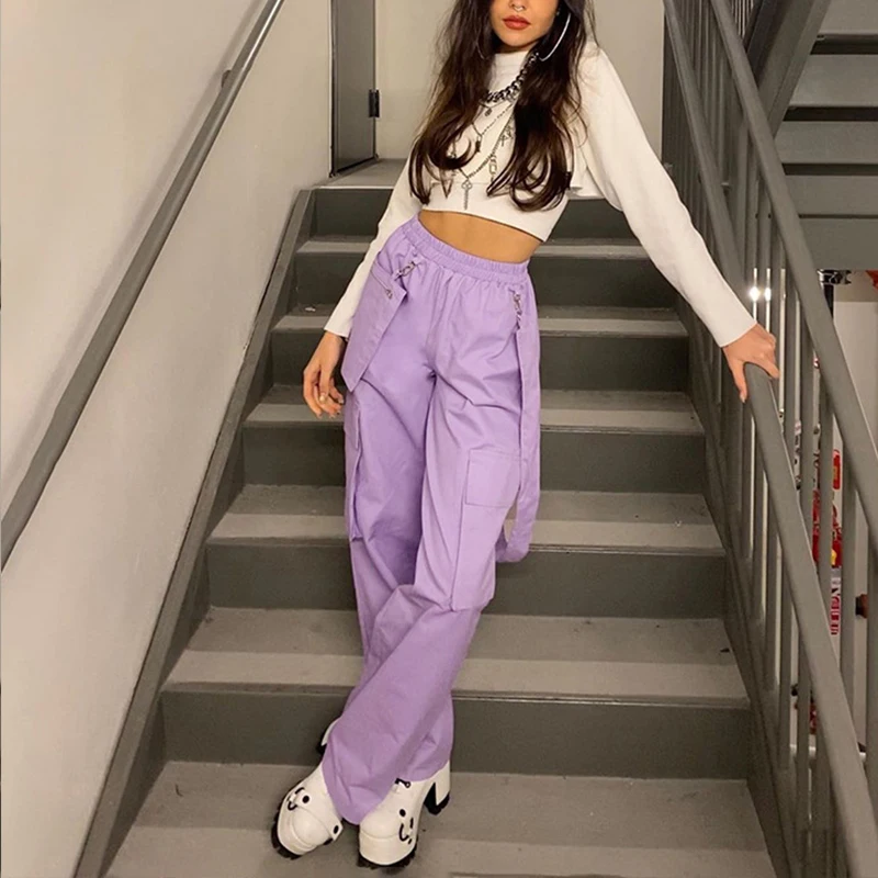 Vangull Purple Joggers Straight Pants 