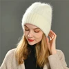 Female Cashmere Blend Winter Hat Long Fur Warm Soft Wool Knitted Hats Women Skullies Beanies Wholesale ► Photo 1/6