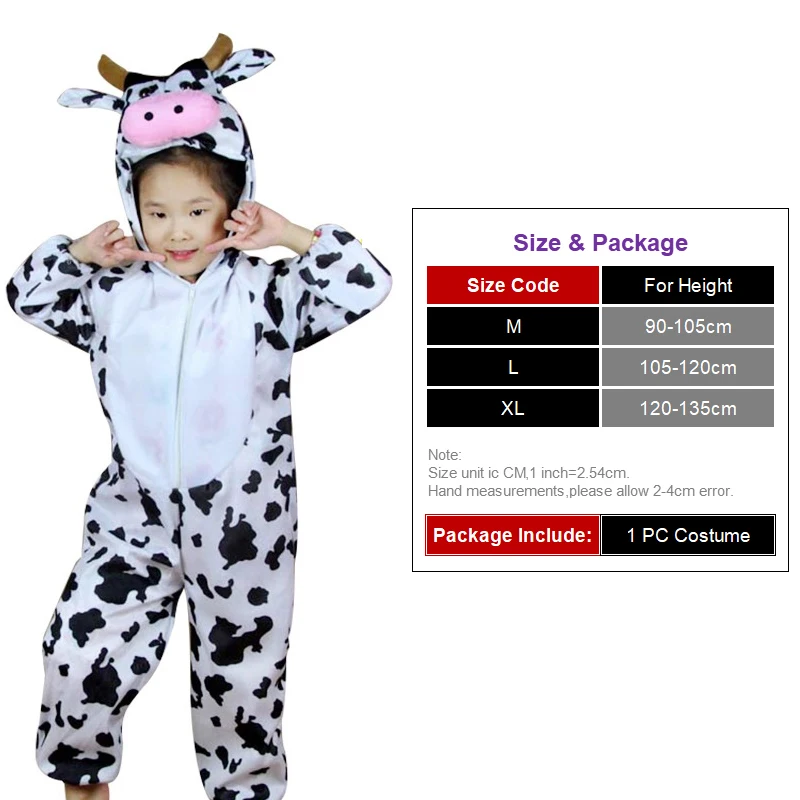 Kids Cartoon Animals Farm Cow Costumes Boy Girl Halloween Cosplay Costume Anime Disfraces Dress Up Role Play Jumpsuit Clothes