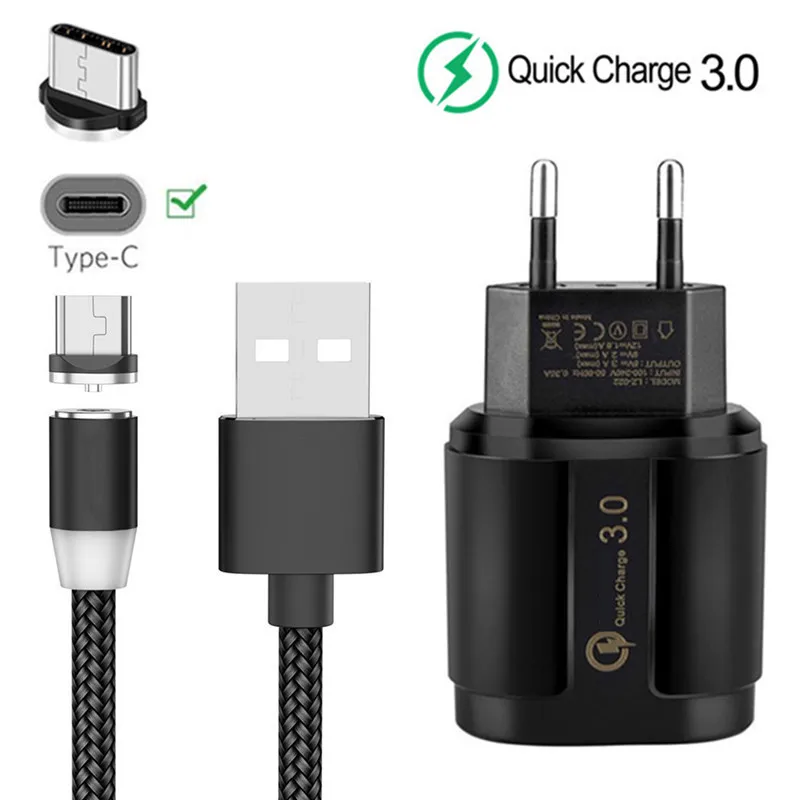 Магнитный USB кабель QC 3 0 быстрое зарядное устройство Type C зарядный провод для Samsung