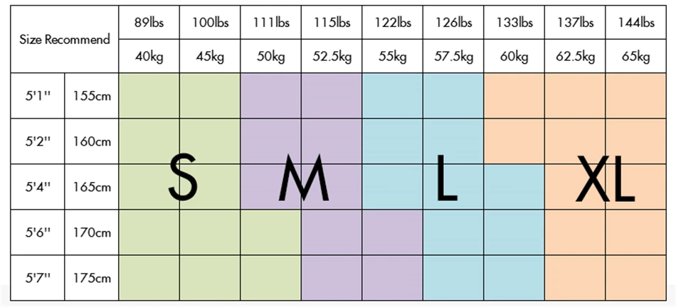S-XL尺码建议表