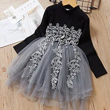 Menoea/платье для маленьких девочек; сезон осень; детское праздничное платье в Корейском стиле с длинными рукавами для девочек; стильное кружевное платье принцессы для девочек