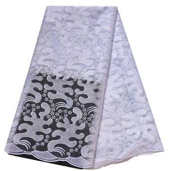 

new white lace fabric 2020 high quality lace fabric 5yards for women dress with stones nigerian lace fabric african tulle lace