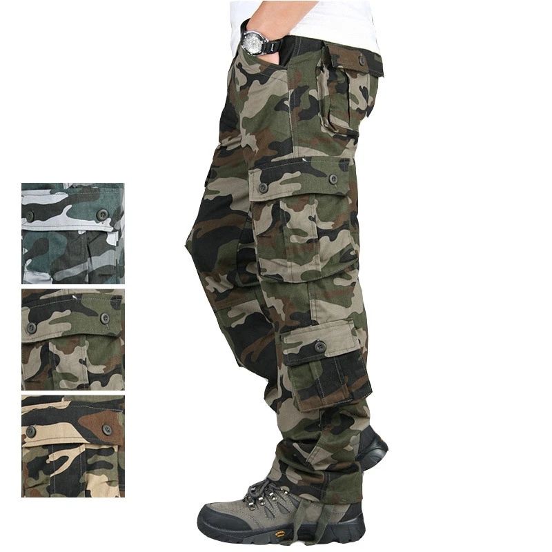 tan cargo pants Men's Camouflage Camo Cargo Pants Casual Multi-pockets Baggy Combat Long Trousers Overall Military Tactical Pants Plus size 44 black cargo pants mens