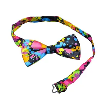 

Mens Imitation Silk Pre-Tied Formal Bowtie Rainbow Graffiti Polka Dot Print Adjustable Necktie Groomsman Wedding Party Neckwear