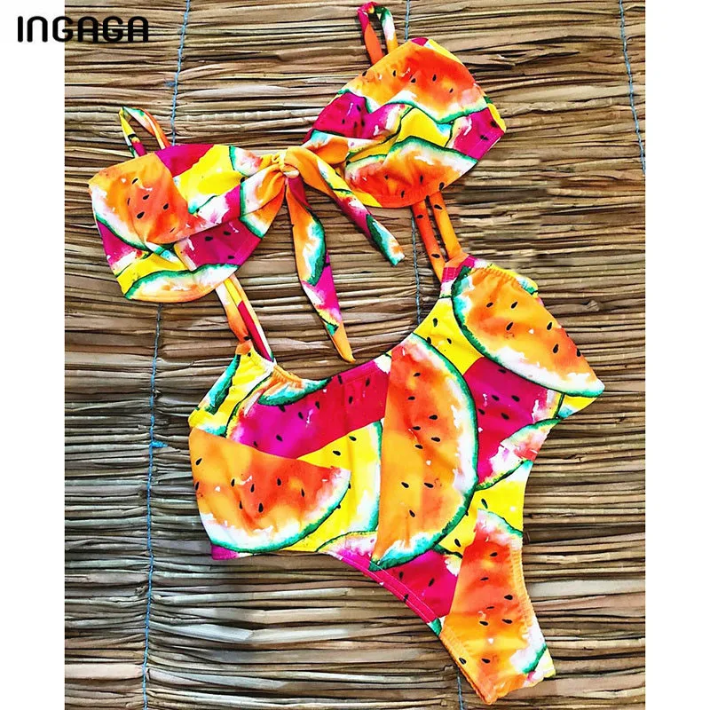 INGAGA Новый 2019 Одна деталь Купальник c вырезом Купальники Для женщин узлом Для женщин летний купальник пляжная Ruched купальные костюмы