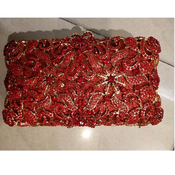 

Latest Crystal Clutch Evening Bag for Women Metal Floral Rhinestone Wedding Party Clutch Evening Bags Bridal Shoulder Bag Chain