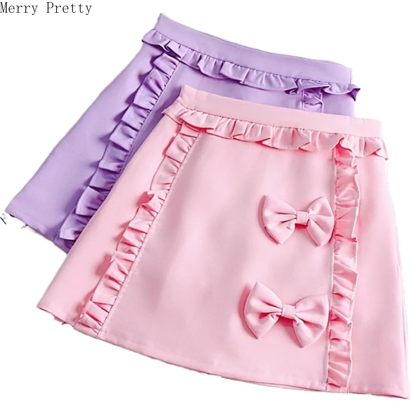 

Women's Multi-layer Ruffles A-Line Sirts 2020 Spring New Female Hight Waist Bow Skirts Sweet Stye Ladies Bottoms MERRY PRETTY