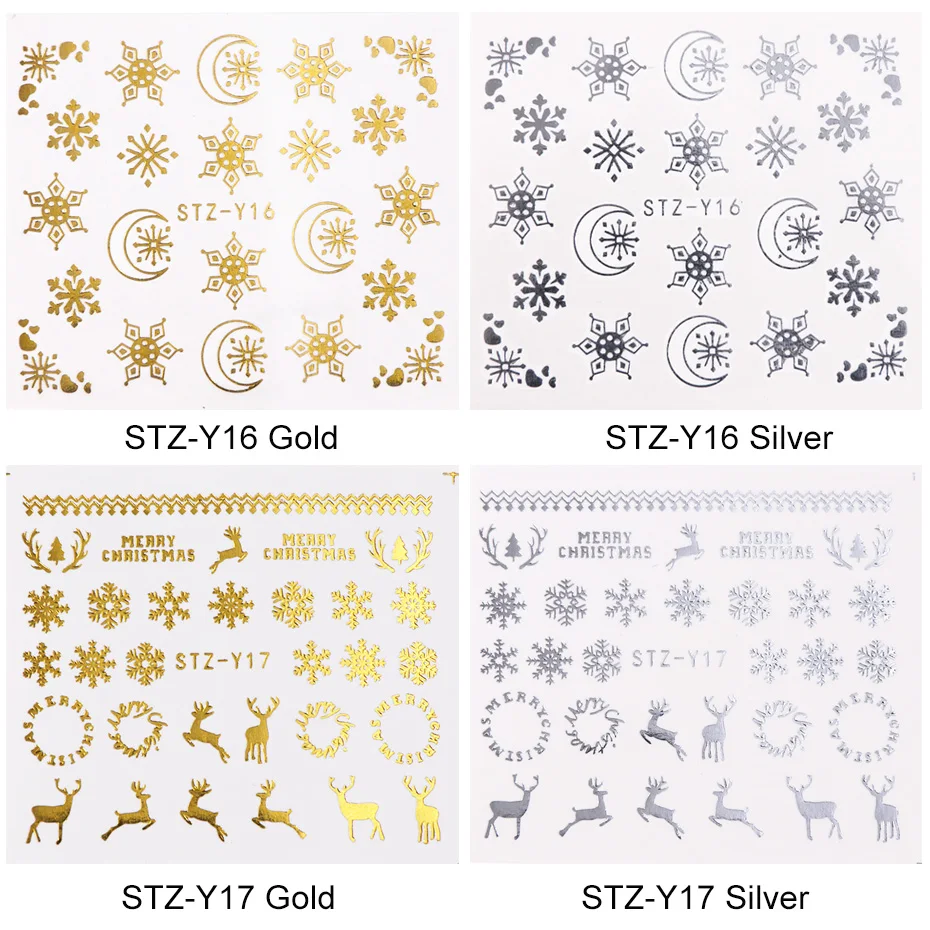 16pcset Winter Xmas Stickers For Nails Gold Silver Christmas Snowflake Water Transfer Decal Slider Manicure Decoration BESTZ-YA (9)