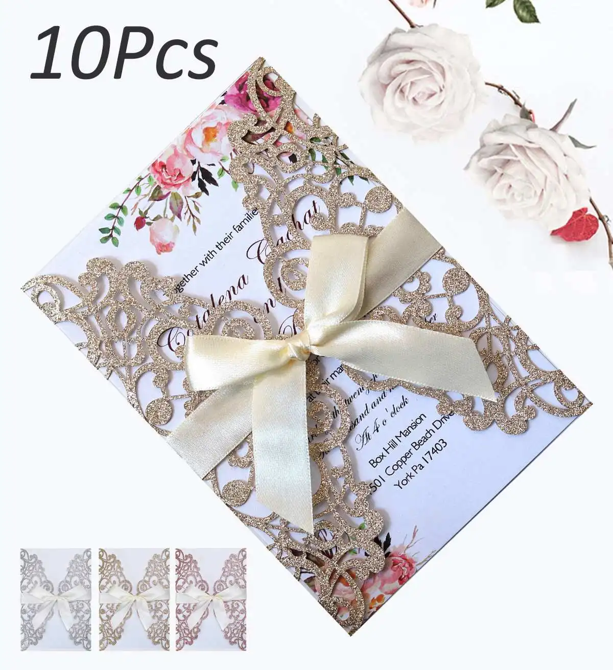  10pcs Design Wedding Invitations Flower Pattern Laser Cut Lace West Cowboy Customize Invitation Car - 4000460799855