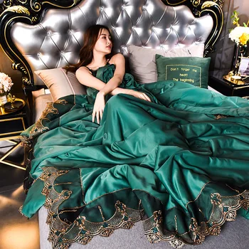 

Luxury Lace Silk Blanket Quilt Summer French Romantic Quilted Thin Comforter Grey Bedspread Bed Cover Bedding Double Queen King