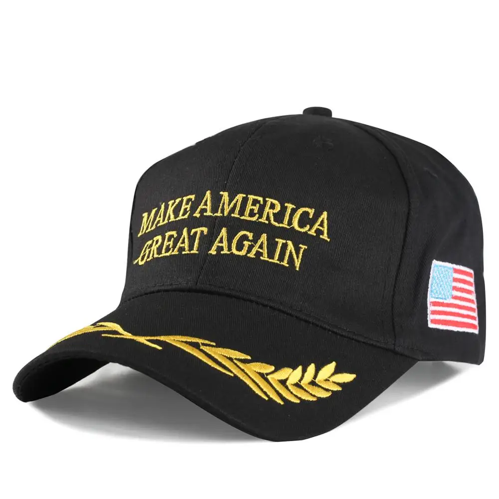 Черный Шапка Make America Great Again, шапка с вышивкой в виде пшеничных шипов, Кепка для мужчин и женщин, хлопковая Регулируемая бейсбольная Кепка Gorras Para Hombre - Цвет: Черный