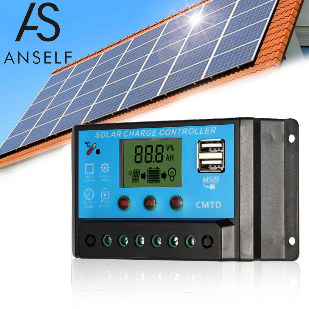 

10A / 20A 12.6V Solar Charge Controller LCD Dual USB PWM Controllers for Solar Panel Battery Lamp Overload Protection