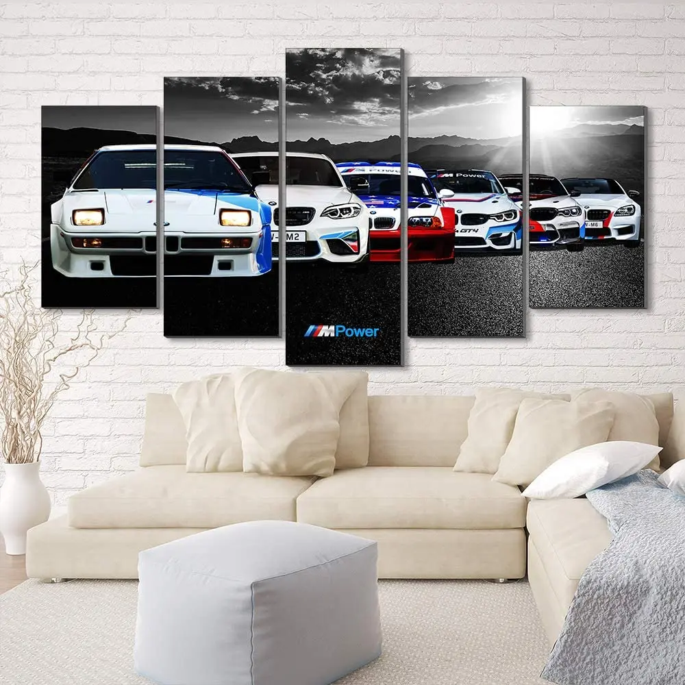 

No Framed Canvas 5Pcs Racing GTR GT4 Sports Car Modular Wall Art Posters Pictures Paintings Living Room Home Decor Decoration