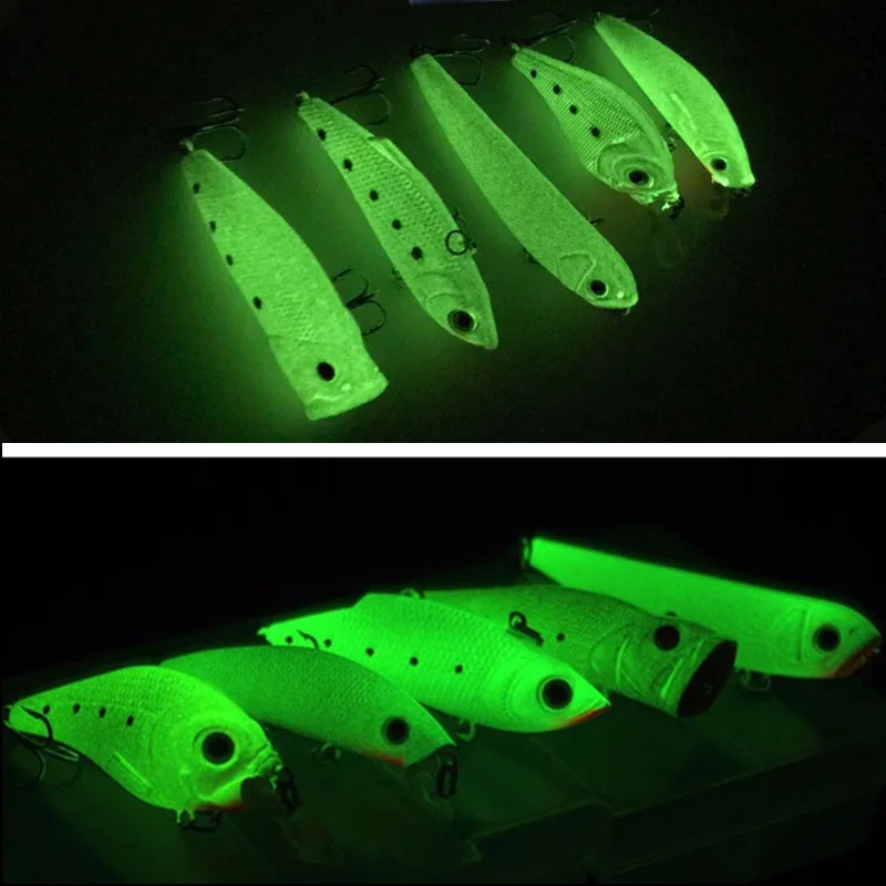 5pcs Gorgons Fishing Tackle Set Jerkbait Minnow Crankbait Pencil Popper Lipless Crank Luminous Fishing Lure Kit