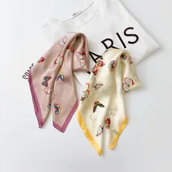 Woman Scarf Butterfly Print Silk Scarf Women Summer New Imitation Silk Scarf Plant Flower Curling Small Scarf