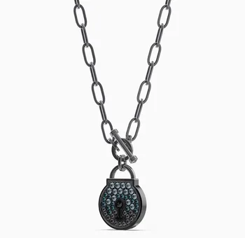 

2020 New Couple's Necklace Togtherness Blue Heart Lock Black Heart-Shape Lock Style Pendant Male