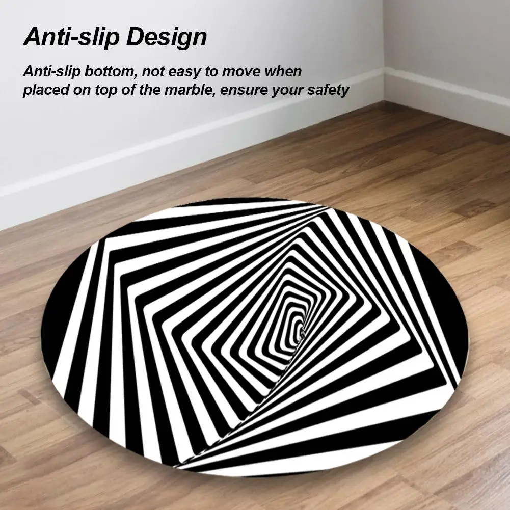 

Black And White Three-dimensional Circular Illusion Carpet, Flannel Living Room Doormat, Coffee Table, Sofa Blanket, 3D Vision