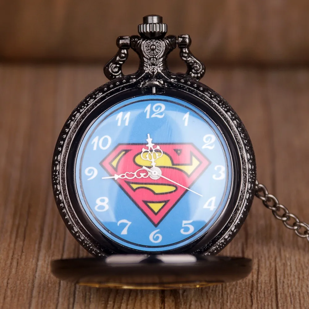 Retro Hot Movie Pattern Quartz Pocket Watch Black Watch Chain Necklace Clock Kids Boys Gift