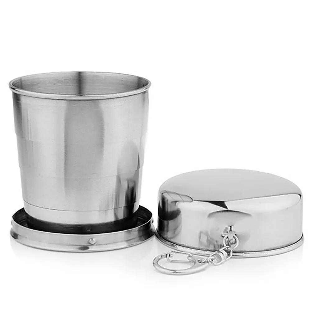Складная чашка из нержавеющей стали с брелком портативный выдвижной телескопические складные стаканы чашка для питья воды для наружного использования