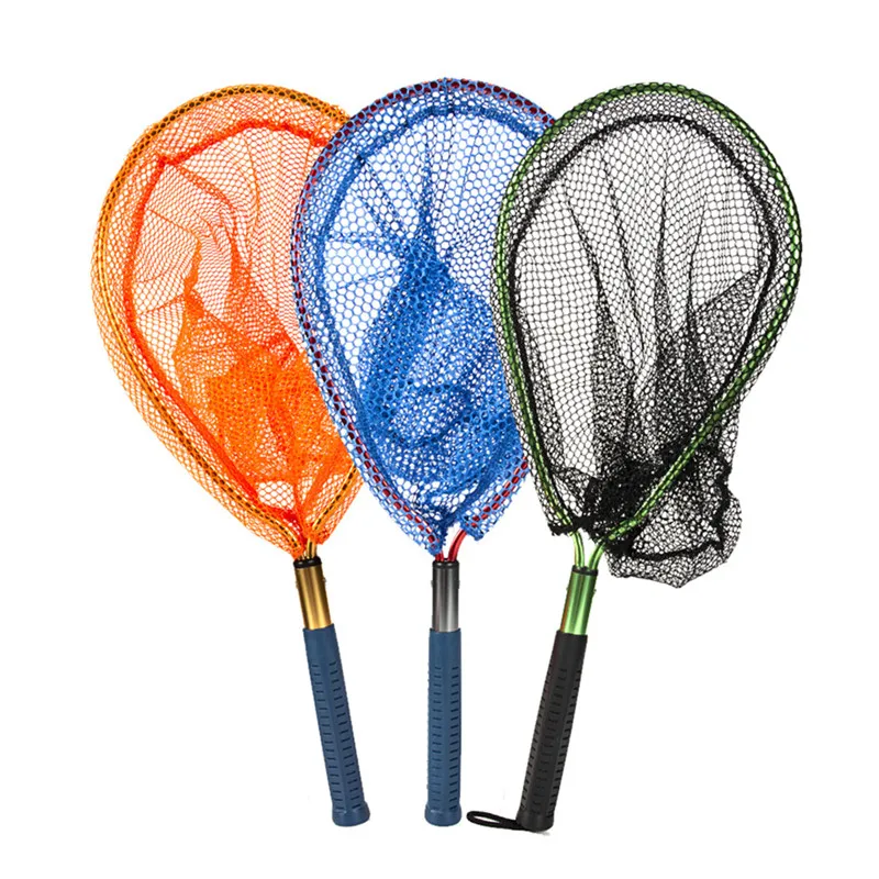 Portable Fly Fishing Net Mesh Soft Rubber Children Landing Net Trout Catch Net Lanyard Fishing Tackle