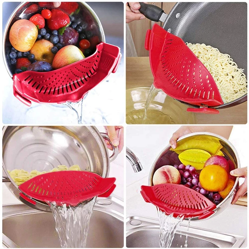 cooking tools Silicone Kitchen Strainer Clip Pan Drain Rack Food Grade Heat Resistant Pot Drain Pan Strainer Liquid Drainer Kitchen Strainer mini whisk