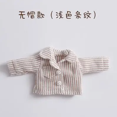 Новая модная Кукла одежда пальто в клетку с цветком/рубашка для ob11, obitsu 11, holala, 1/12bjd аксессуары для куклы, Одежда для кукол - Цвет: beige stripe shirt