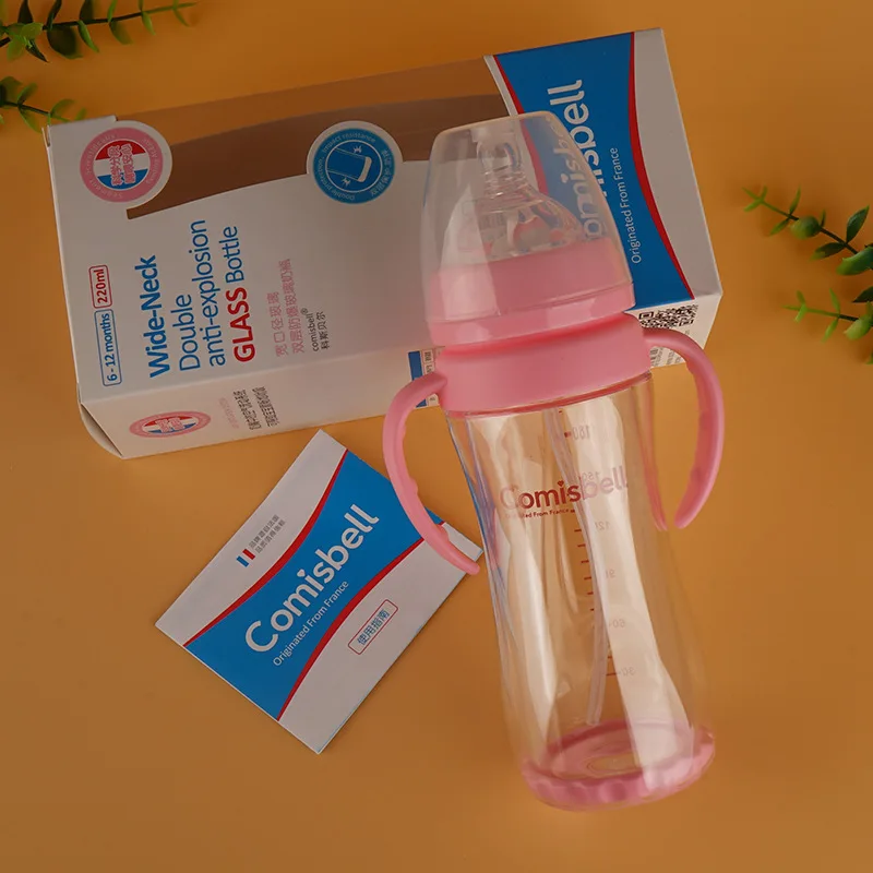 

Coase Bell Infant Double Layer Explosion-Proof Borosilicate Glass Feeding Bottles with Handle Straw 180 Ml/220 Ml