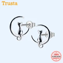 Trusta, новинка года, женская мода, 925 пробы, серебряные модные маленькие милые серьги-гвоздики с изображением кота на Луне, подарок для девочек, DT74