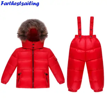 

-30 3~5 Y Russian Snowsuit Children Sets Baby White Duck Down Boys Waterproof Clothing Kids Coat Winter Jacket for Girls Enfant