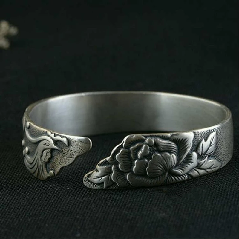 925 Sterling Silver Браслет «Павлин» из стерлингового серебра 925 пробы, Дамская ручная работа, тайинь, открытие, пион, опера Феникс, Модные Простые Ювелирные изделия Baitao - Цвет камня: 925 Sterling Silver