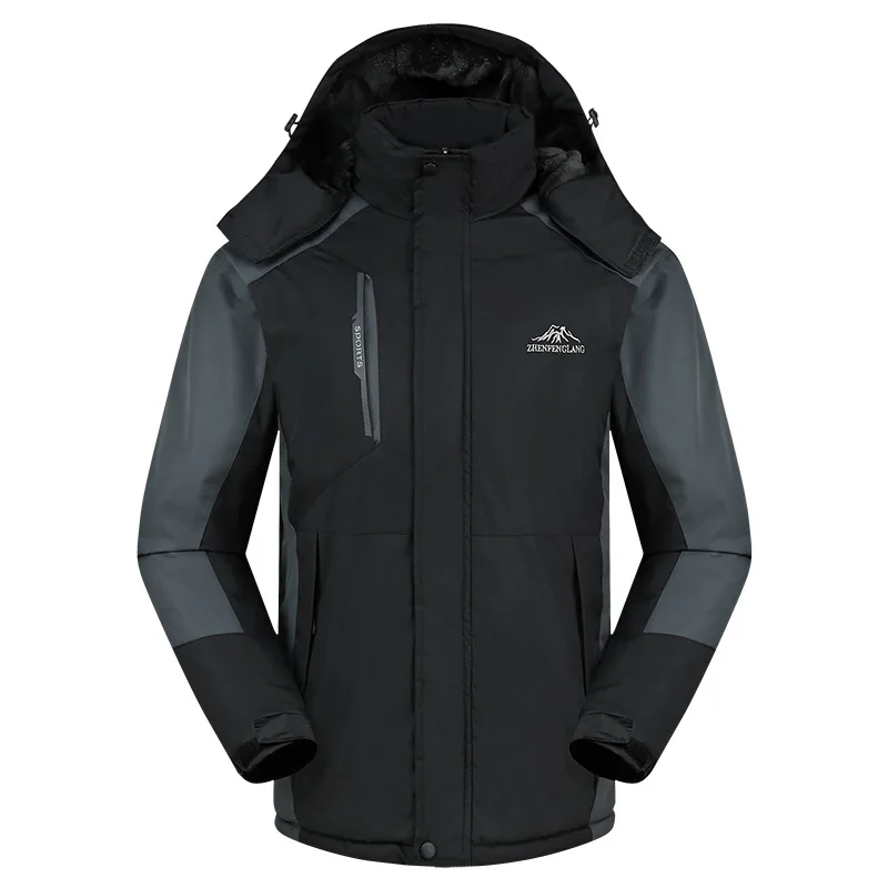 Лыжный костюм куртка плюс бархат толстый хлопок куртка мужская куртка теплый холодный костюм для горного туризма - Цвет: Black